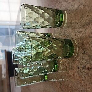 Vintage Green Glasses,  Small,  Set of 6